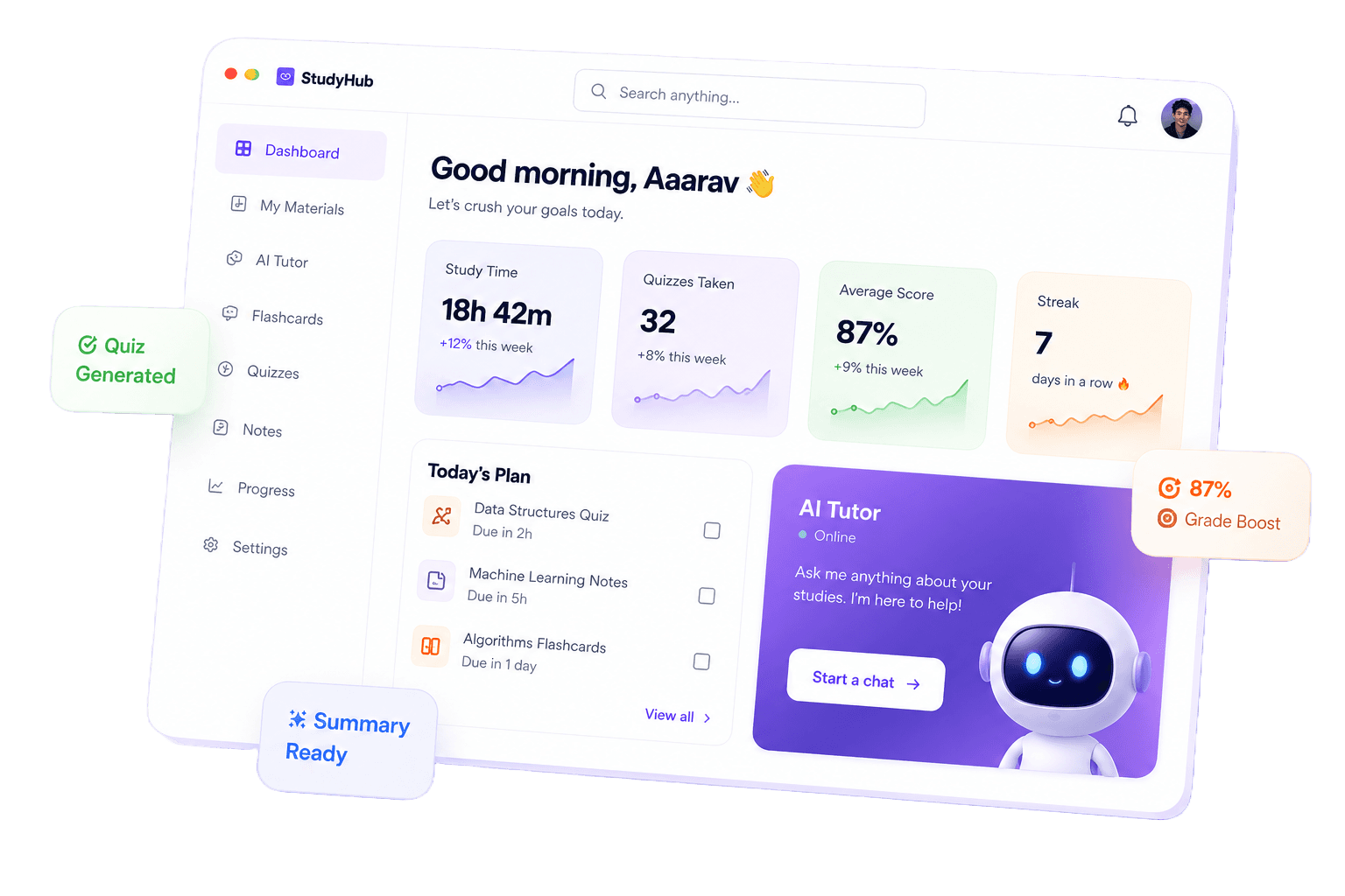 StudyHub dashboard preview